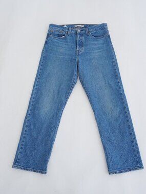 Levis Blue Wedgie Straight High Rise Button Fly Faded Wash Denim Jeans 29